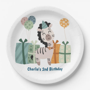party animal, Zebra with gifts and balloon Paper Plates