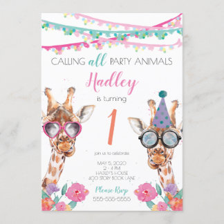 Party Animals 1st Birthday Party Invitation