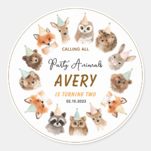 Party Animals 2nd Birthday Cute Jungle Animal Classic Round Sticker