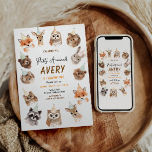 Party Animals 2nd Birthday   Cute Jungle Animal Invitation