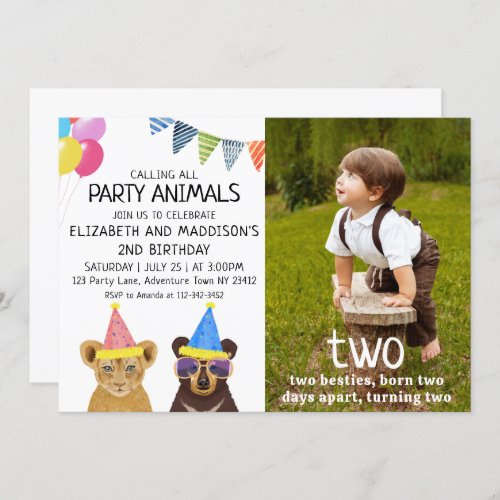 Party Animals 2nd Birthday  Invitation