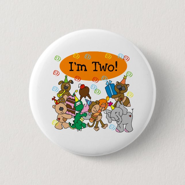 Party Animals 2nd Birthday Pinback Button (Front)