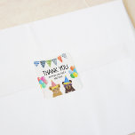 Party Animals 2nd Birthday    Square Sticker<br><div class="desc">original drawing by Komila Y. Cute bear and lion cub wild party animals illustration birthday stickers. Customizable</div>