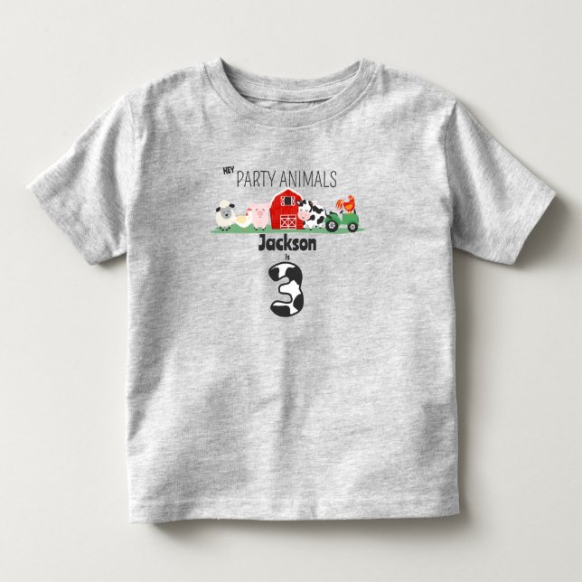 Party Animals 3rd Birthday Farm Animal Birthday  Toddler T-shirt (Front)