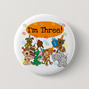 Party Animals 3rd Birthday Tshirts Button