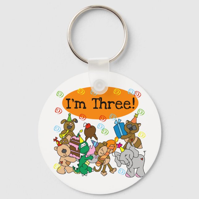 Party Animals 3rd Birthday Tshirts Keychain (Front)