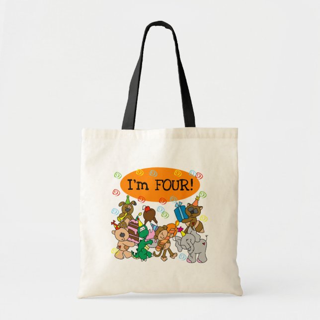 Party Animals 4th Birthday Tshirts and Gifts Tote Bag (Front)