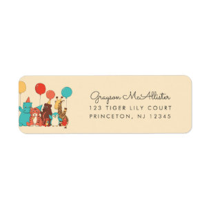 Party Animals and Balloons Birthday Return Address Label
