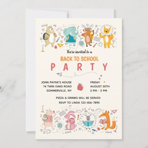 Party Animals Back to School Party Invitation
