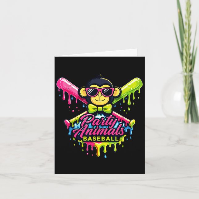 Party animals baseball funny monkey  card (Front)