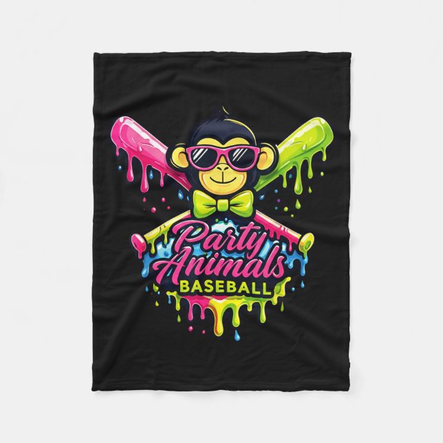 Party animals baseball funny monkey  fleece blanket (Front)