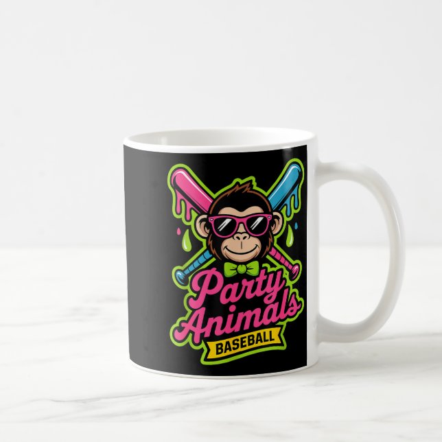 Party animals baseball funny monkey vibrant slime  coffee mug (Right)