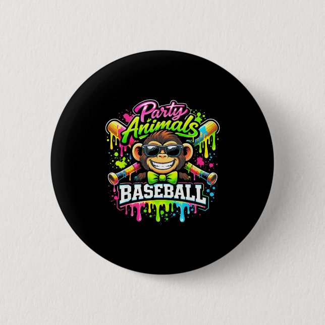 Party animals baseball ice cream drip funny monkey button (Front)