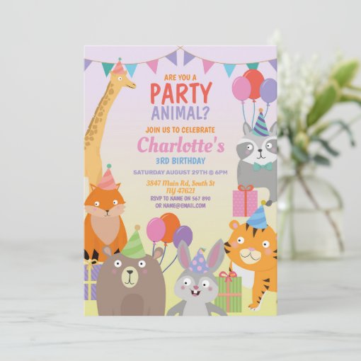 Party Animals Birthday Balloon Zoo Wild Jungle Invitation | Zazzle