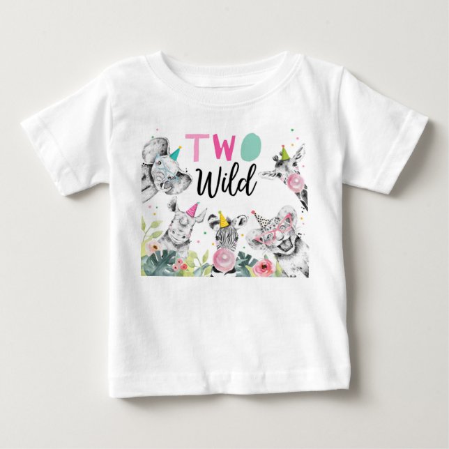 Party Animals Birthday Girl Two Wild 2nd Birthday Baby T-Shirt (Front)