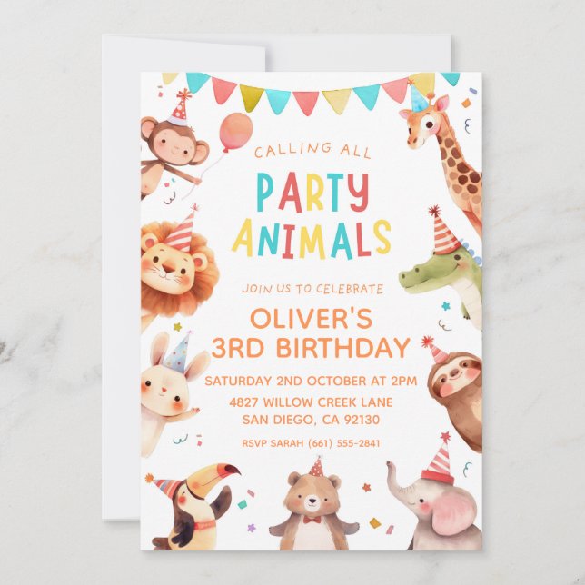 Party Animals Birthday Invitation (Front)