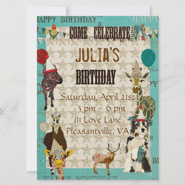 Party Animals Birthday Invitation (Front)