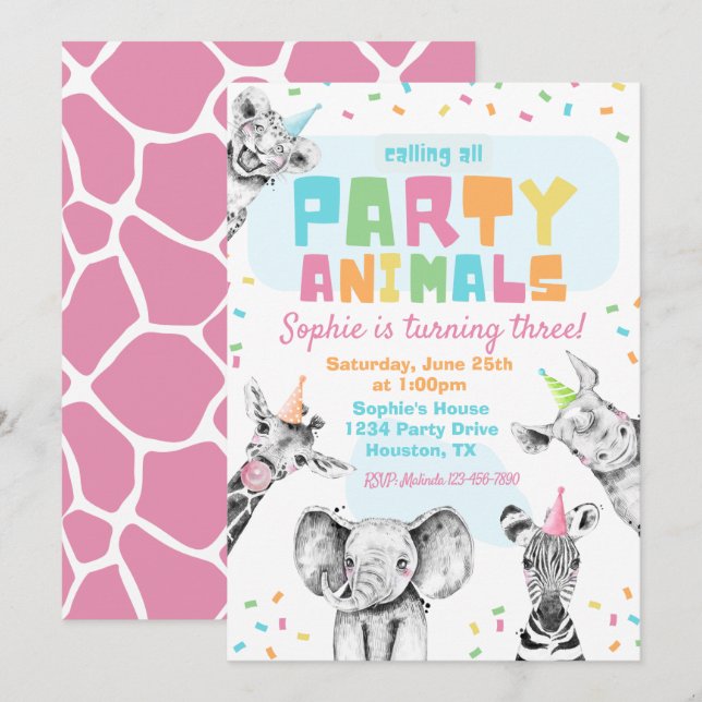 Party Animals Birthday Invitation | Party Animals (Front/Back)