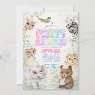 Party Animals Birthday Invitation   Rainbow Safari