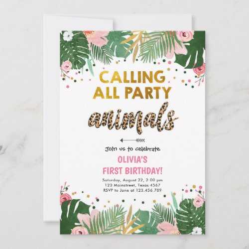 Party Animals Birthday Invite Safari Leopard Girl 