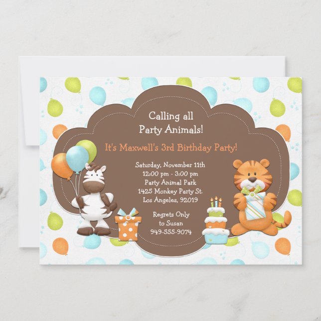 Party Animals Birthday Party Invitation (Front)