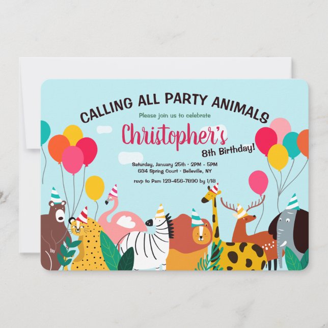 Party Animals Birthday Party Invitation (Front)