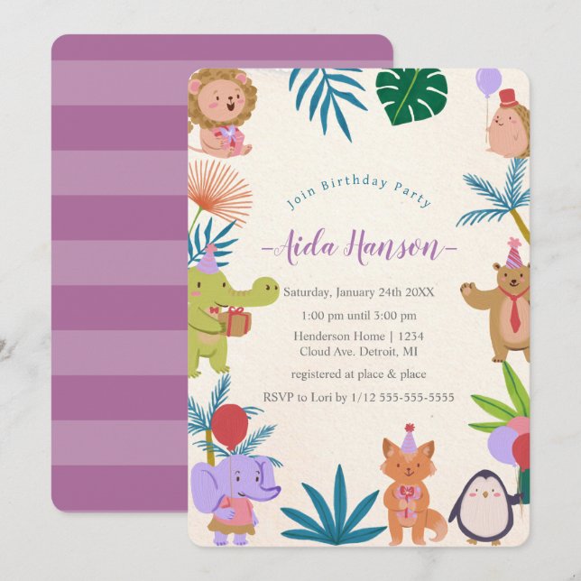 Party Animals Birthday Party Invitation (Front/Back)
