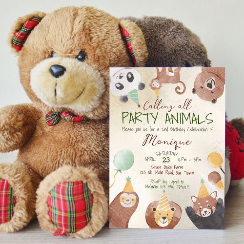 Party animals birthday party invitation template