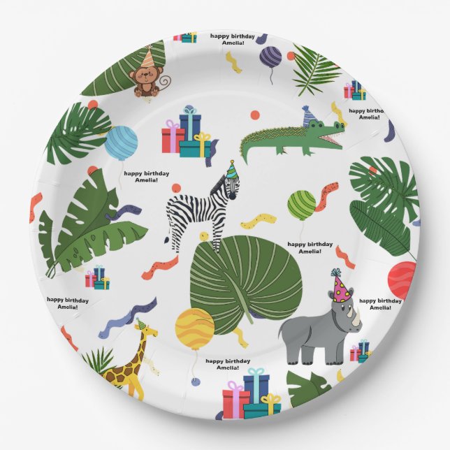 Party Animals Birthday Party, Kids, Jungle Animals Paper Plates (Front)