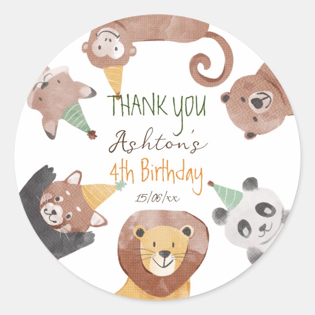 Party animals birthday party personalized classic round sticker (Front)