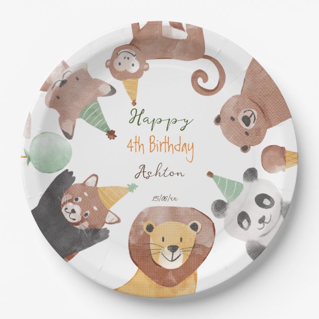 Party animals birthday party personalized paper plates (Front)