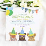 Party Animals Blue Birthday  Invitation<br><div class="desc">Original drawing by Komila Y. Cute tiger,  bear and lion cub wild party animals illustration birthday invitation.</div>