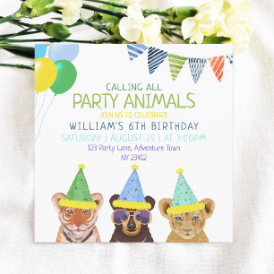 Party Animals Blue Birthday  Invitation