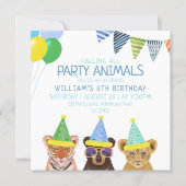 Party Animals Blue Birthday  Invitation (Front)