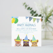 Party Animals Blue Birthday  Invitation (Standing Front)