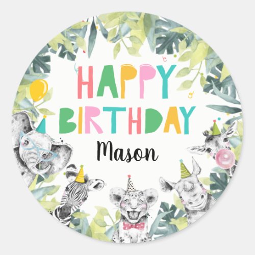 Party Animals Boy Safari Animals Birthday Party Classic Round Sticker