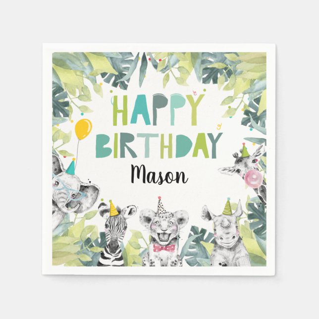 Party Animals Boy Safari Animals Birthday Party Napkins (Front)