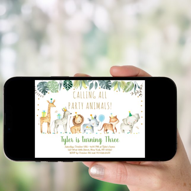 Party Animals Boy Safari Birthday Invitation (Front Digital)