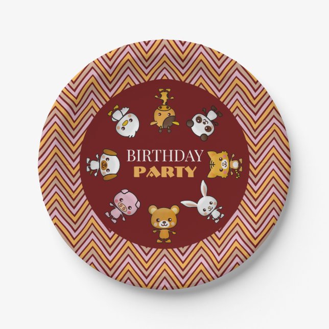Party Animals, Chevron Birthday Party Paper Plates (Front)