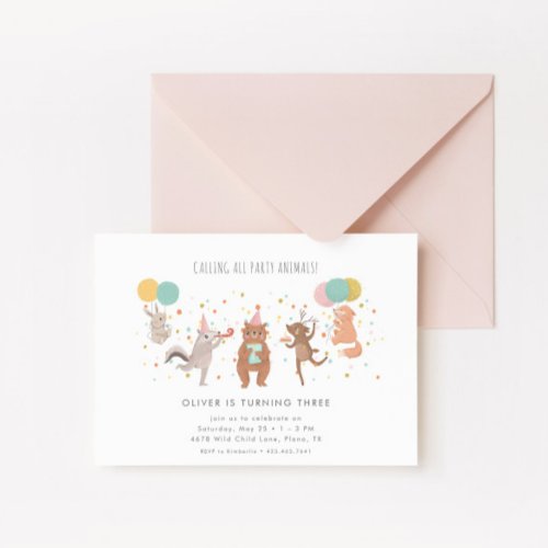 Party Animals Colorful Kids Birthday Party Invitation