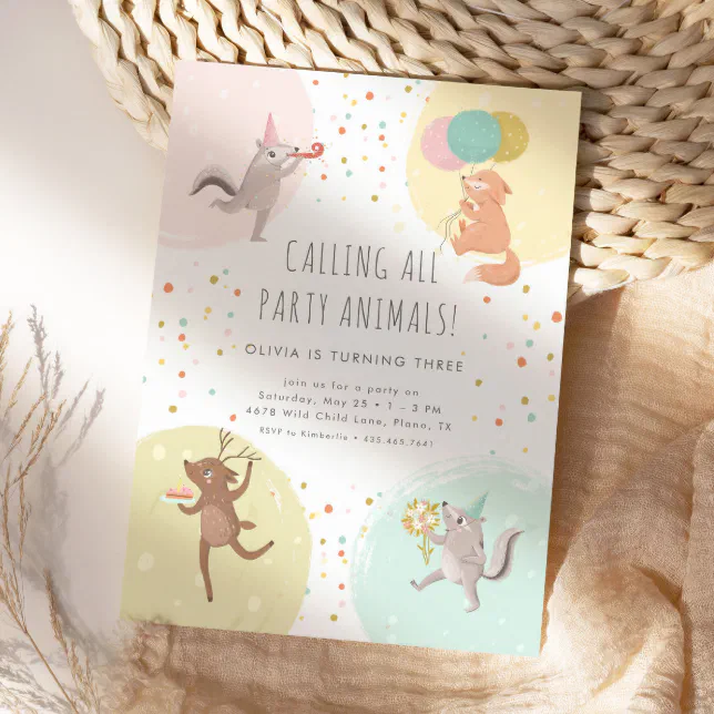 Party Animals Colorful Kids Birthday Party Invitation | Zazzle