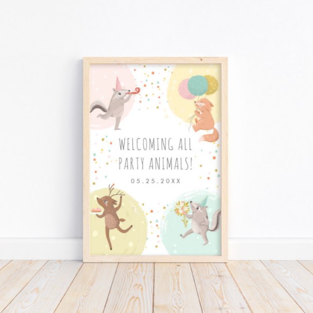 Party Animals Colorful Kids Birthday Welcome Poster (Available for print and instant digital download!)