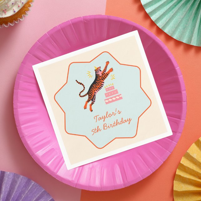 Party Animals Colorful Tiger Kids Birthday Napkins (Creator Uploaded)