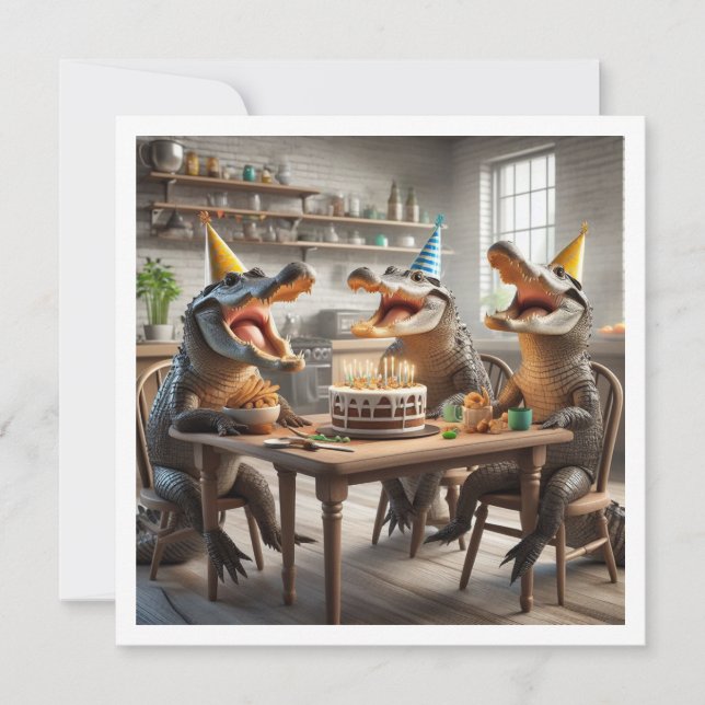 Party animals, Crocodiles eating cake birthday  Invitation (Front)