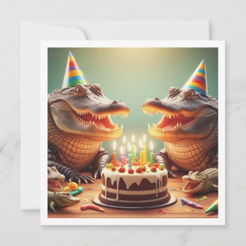 Party animals Crocodiles eating cake birthday  Invitation