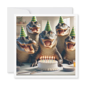Party animals, Crocodiles eating cake birthday  Invitation