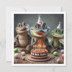 Party animals, Crocodiles eating cake birthday Invitation