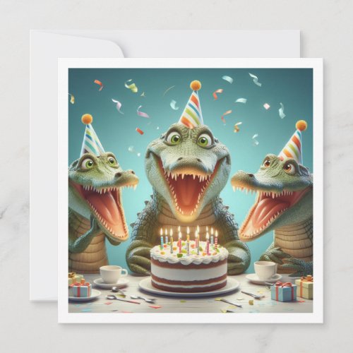 Party animals Crocodiles eating cake birthday  Invitation