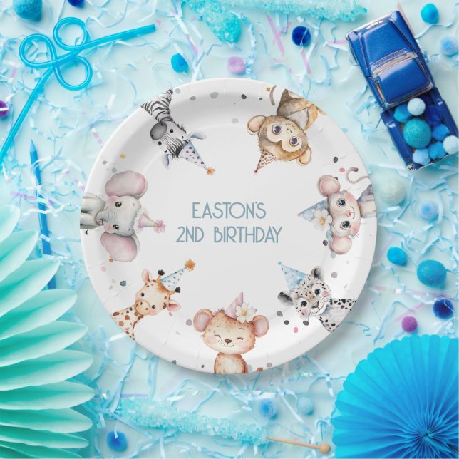 Party animals cute safari boy birthday party paper plates (Party)