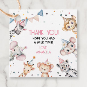 Party animals cute safari girl birthday party favor tags